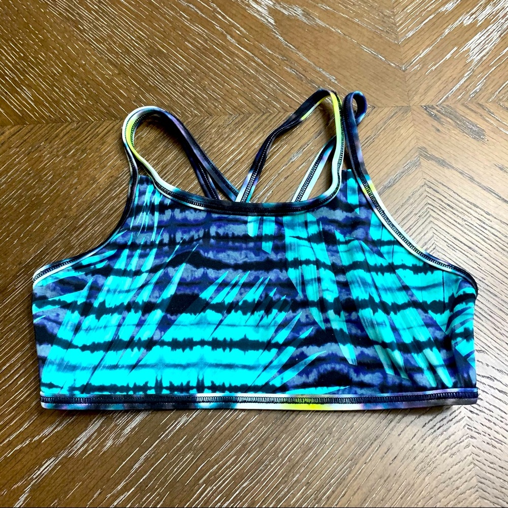 Athleta Girl blue abstract print sports bra
